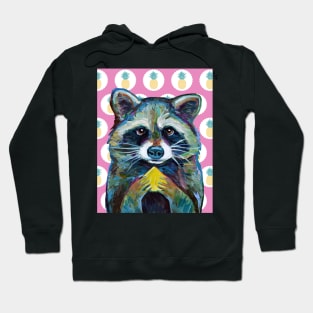 Cute RACCOON with Pineapple Pink Background Hoodie